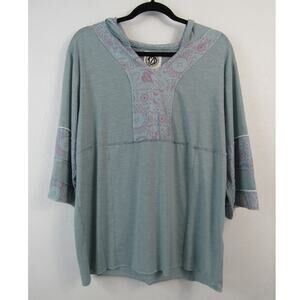 Tees2urdoor Large Blue Short Sleeve Hooded Oversized Tee Paisley Casual